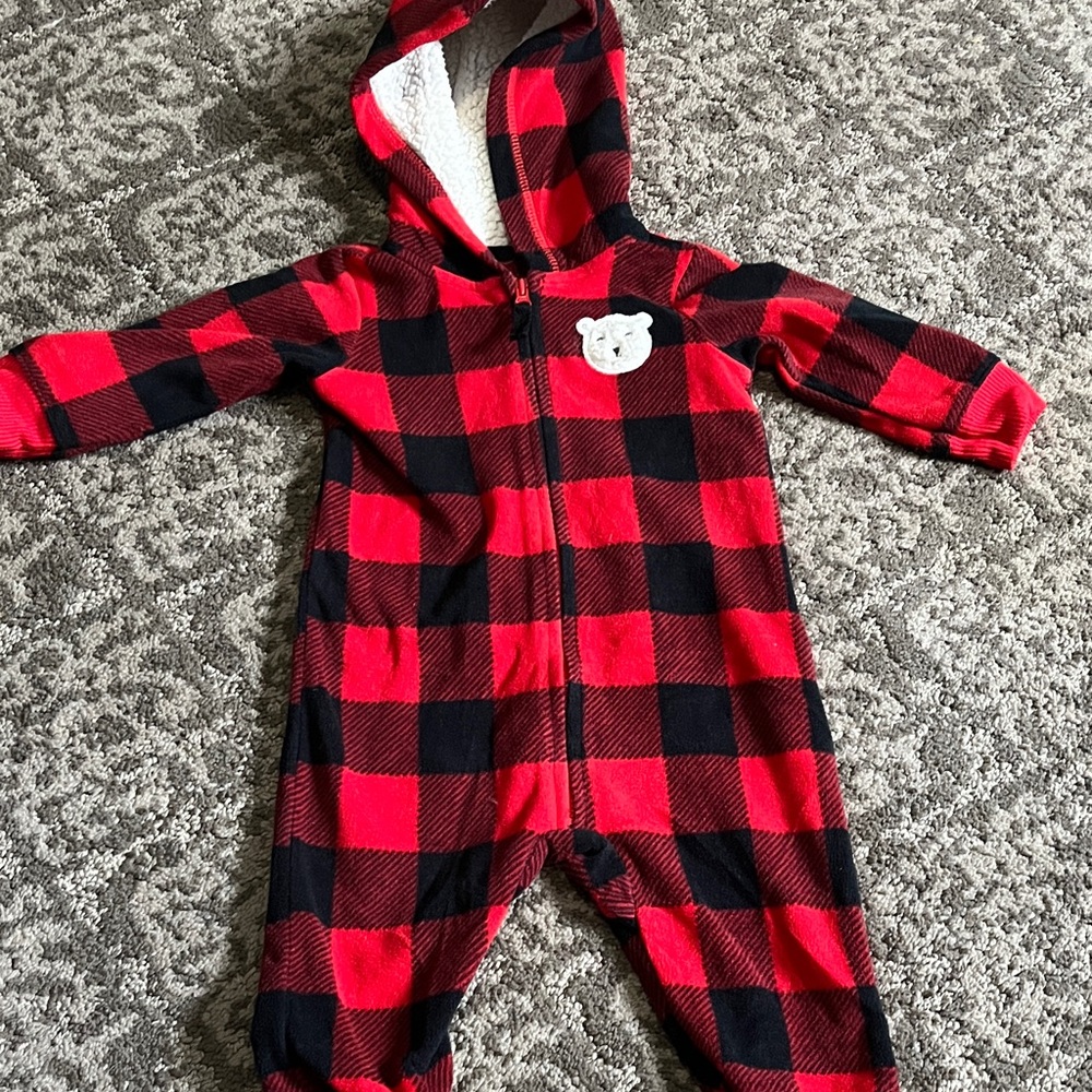 Carter's Red and Black Buffalo Plaid Hooded One-Piece